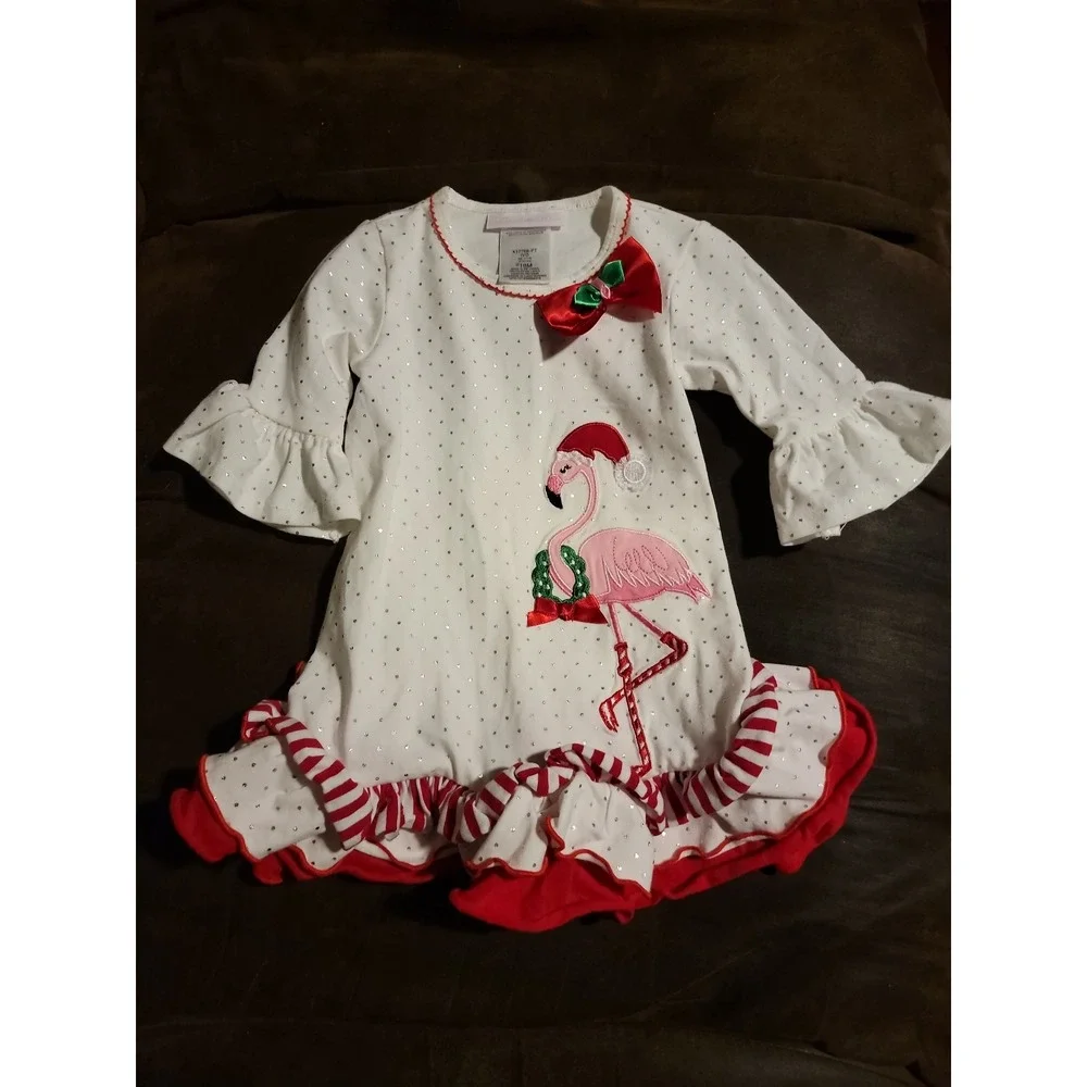 Bonnie baby Christmas holiday flamingo wreath dress size 18 months‎